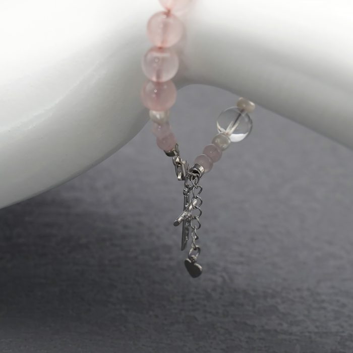 粉水晶珍珠-925银十字架-龙虾扣-8mm Catholic religious art