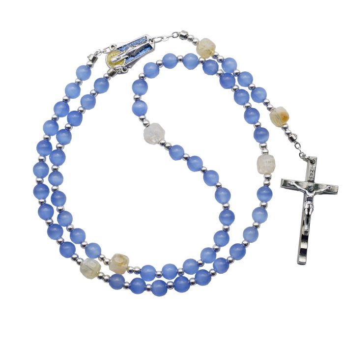 玫瑰念珠-蓝猫眼配黄阿赛-6mm-情侣款 Catholic religious art