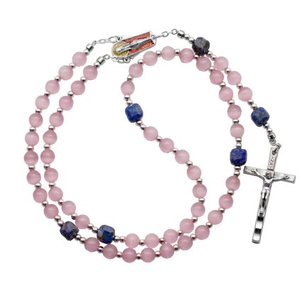 玫瑰念珠-粉猫眼配青金石-6mm-情侣款