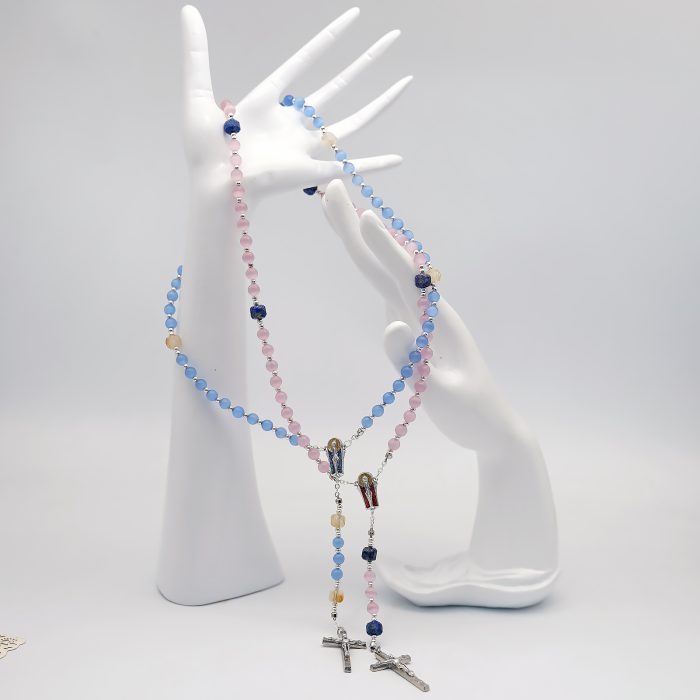 玫瑰念珠-蓝猫眼配黄阿赛-6mm-情侣款 Catholic religious art