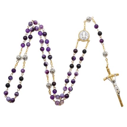 玫瑰念珠-缠丝玛瑙-紫色-玫瑰花珠-6mm