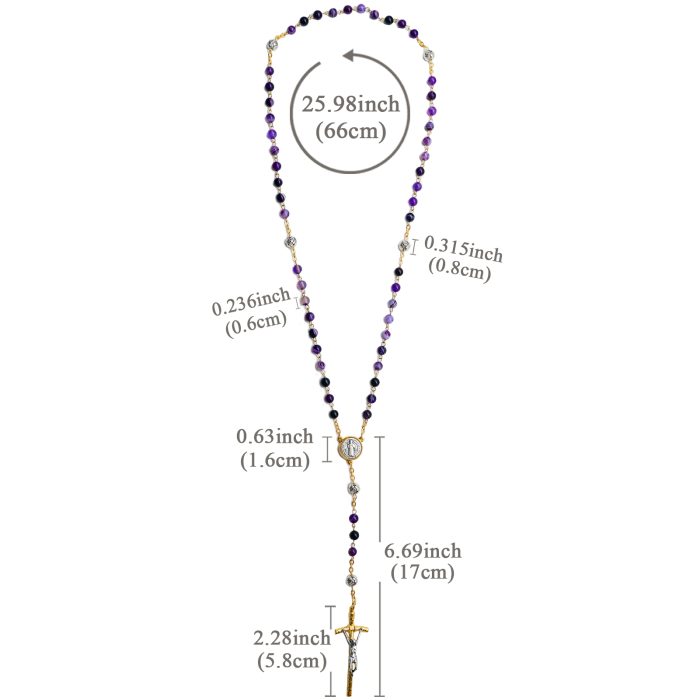 玫瑰念珠-圣本笃-缠丝玛瑙-紫色-玫瑰花珠-6mm Catholic religious art
