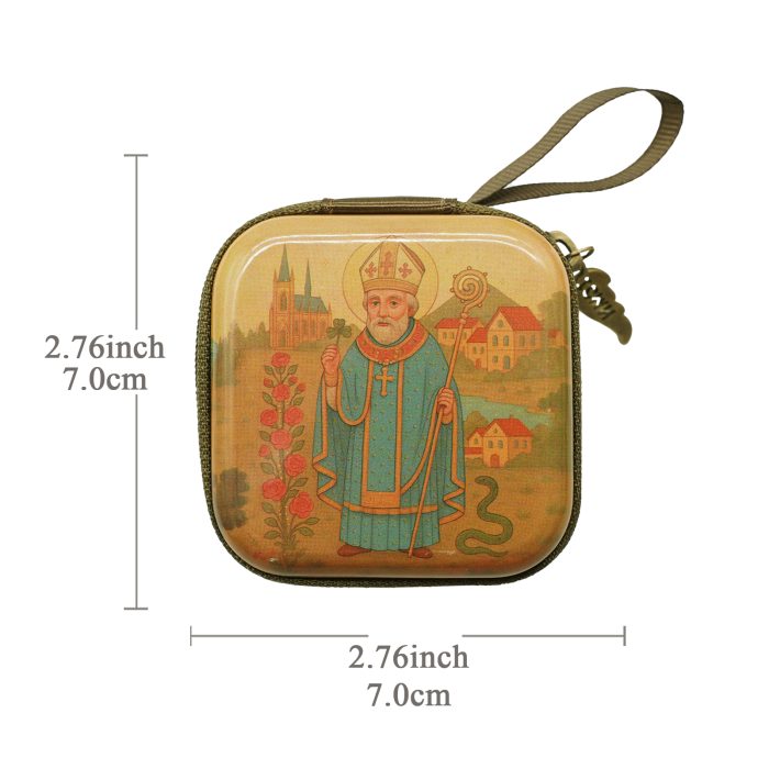 金属念珠包-帕德里克主教 (St. Patrick)-拉链款-7x7cm厚度3.3cm Catholic religious art