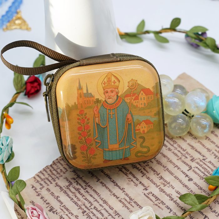 金属念珠包-帕德里克主教 (St. Patrick)-拉链款-7x7cm厚度3.3cm Catholic religious art