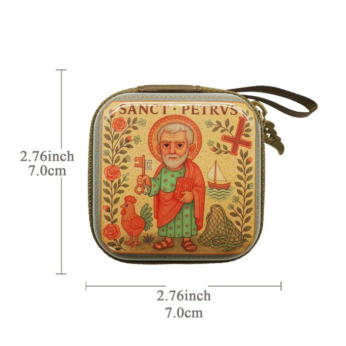 金属念珠包-圣伯多禄 (St. Peter)-拉链款-7x7cm厚度3.3cm Catholic religious art