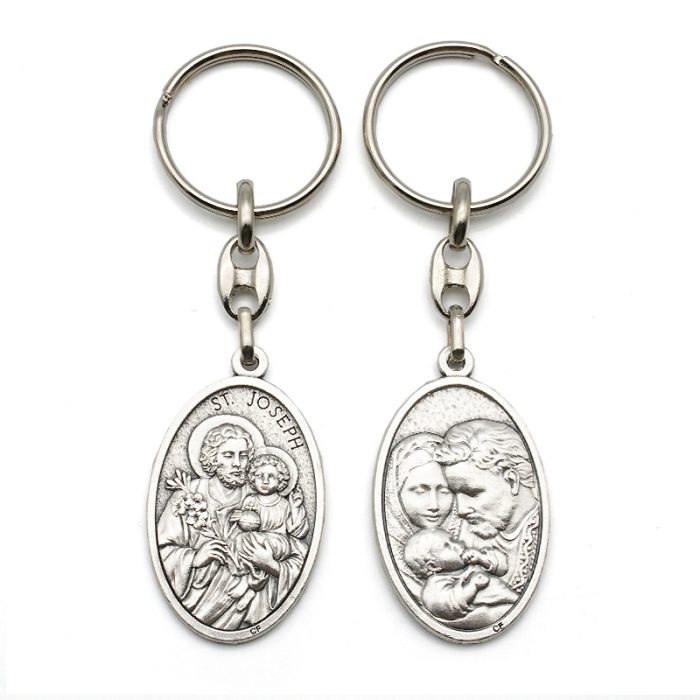 钥匙扣-圣若瑟+圣家-锌合金-9.5cm Catholic religious art