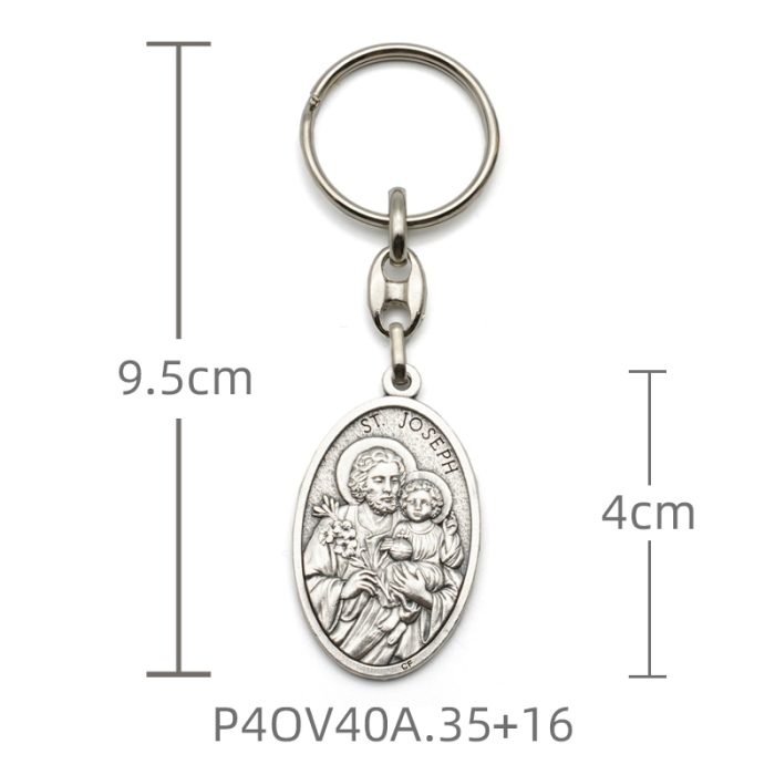 钥匙扣-圣若瑟+圣家-锌合金-9.5cm Catholic religious art
