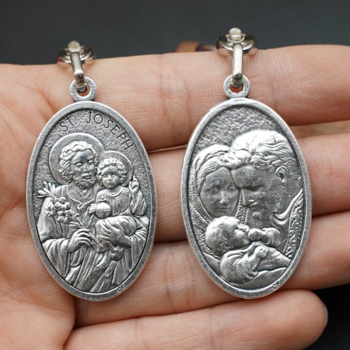 钥匙扣-圣若瑟+圣家-锌合金-9.5cm Catholic religious art
