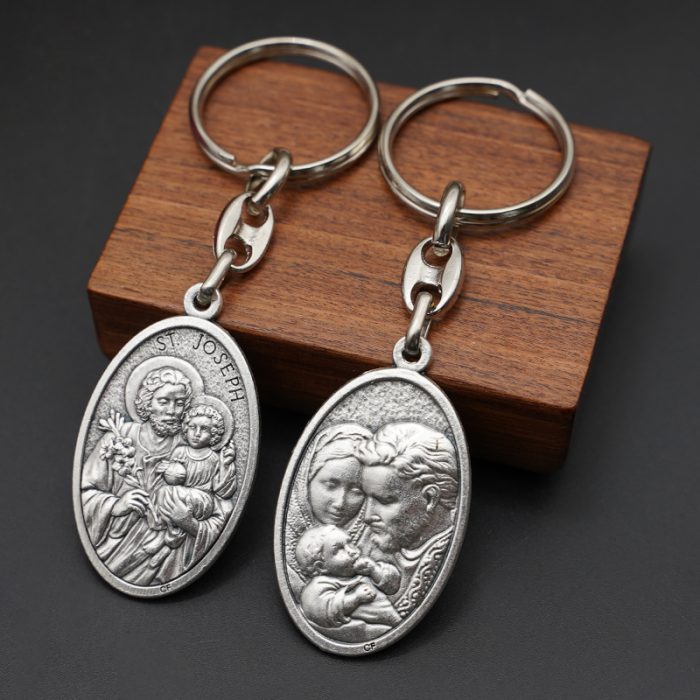 钥匙扣-圣若瑟+圣家-锌合金-9.5cm Catholic religious art