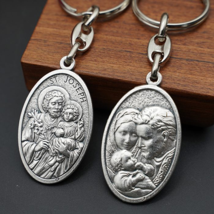 钥匙扣-圣若瑟+圣家-锌合金-9.5cm Catholic religious art