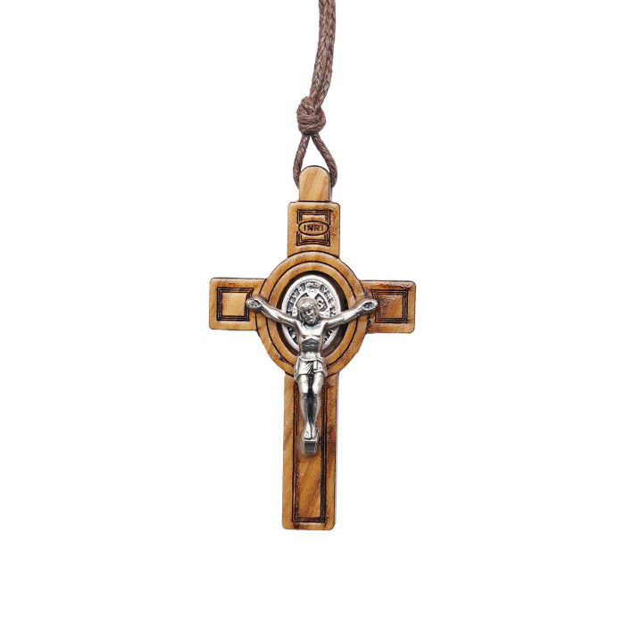 十字架-圣本笃-橄榄木-直款-带挂绳-4x2.5cm Catholic religious art