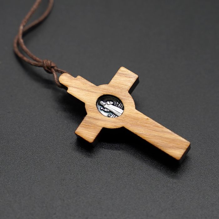 十字架-圣本笃-橄榄木-直款-带挂绳-4x2.5cm Catholic religious art