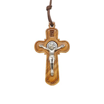 十字架-圣本笃-橄榄木-合金圣尸带绳-4.9x3cm