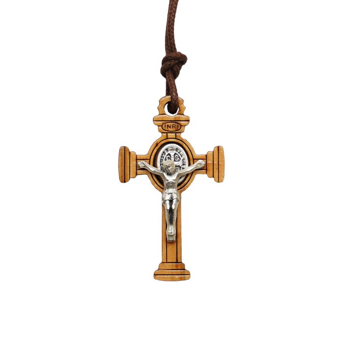 十字架-圣本笃-橄榄木-哥特式-带挂绳带卡片带包装袋-4x2.5cm Catholic religious art