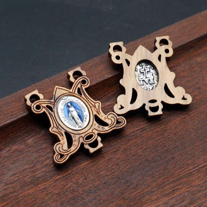 DIY三通-显灵圣母-橄榄木-2.3X2.6cm Catholic religious art