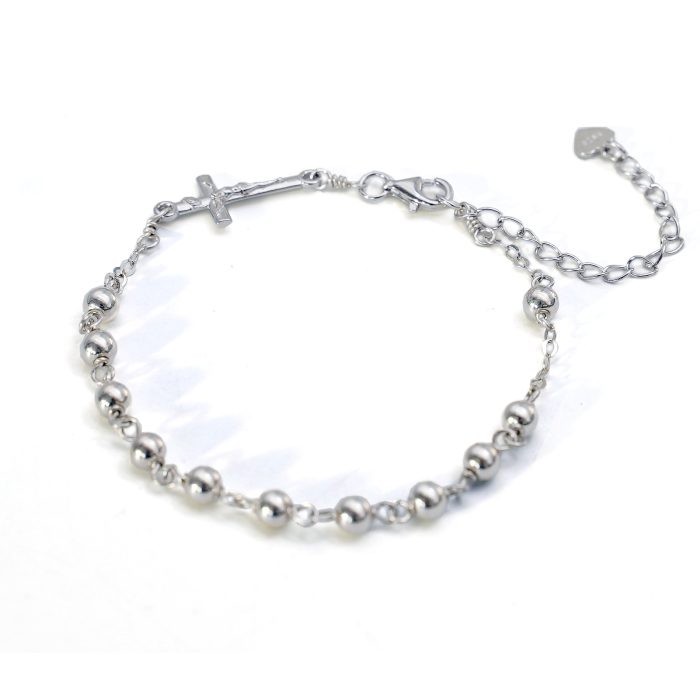 手链-十字架配饰-S925-可延长链-圆珠4mm Catholic religious art