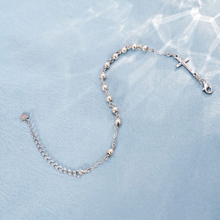 手链-十字架配饰-S925-可延长链-圆珠4mm Catholic religious art