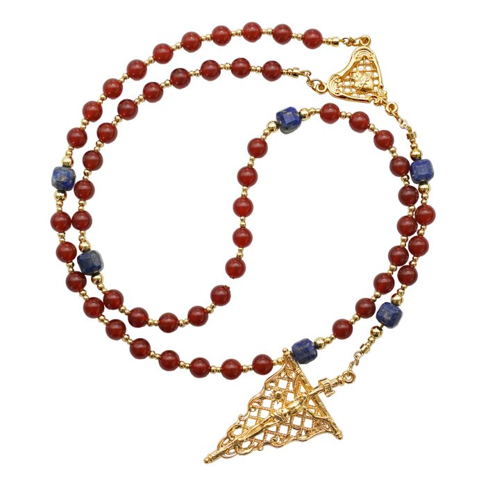 玫瑰念珠-红玛瑙-青金石-复古风格-镀金配件-6mm-送抽绳粉色念珠包 Catholic religious art