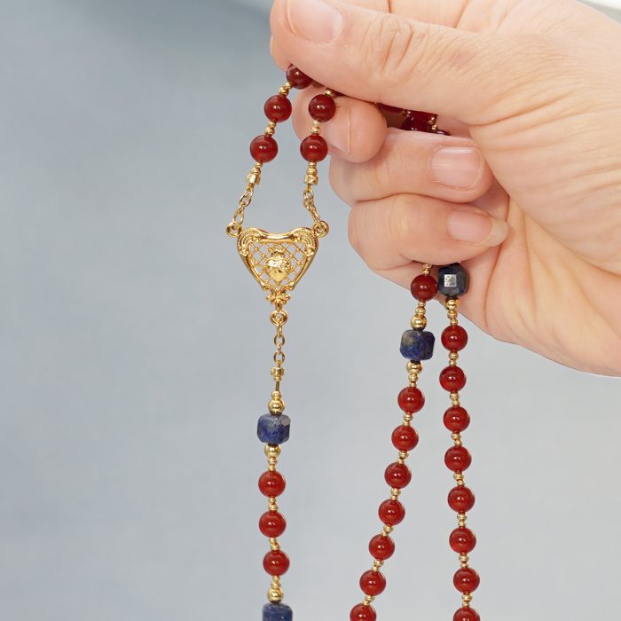 玫瑰念珠-红玛瑙-青金石-复古风格-镀金配件-6mm-送抽绳粉色念珠包 Catholic religious art