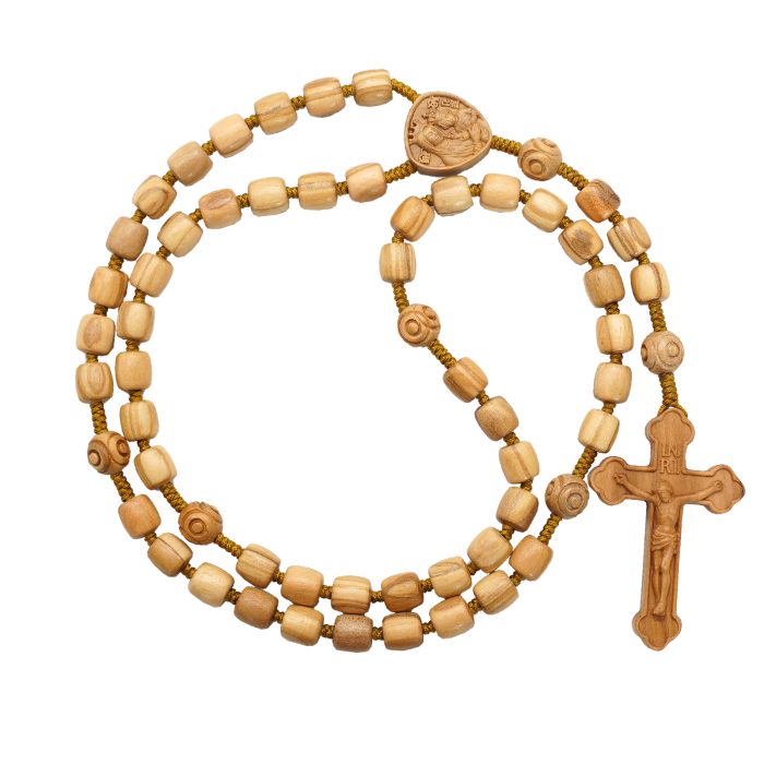 IC01R120 玫瑰念珠-橄榄木桶珠-绳编原创-简约纹-花纹珠-8mm Catholic religious art