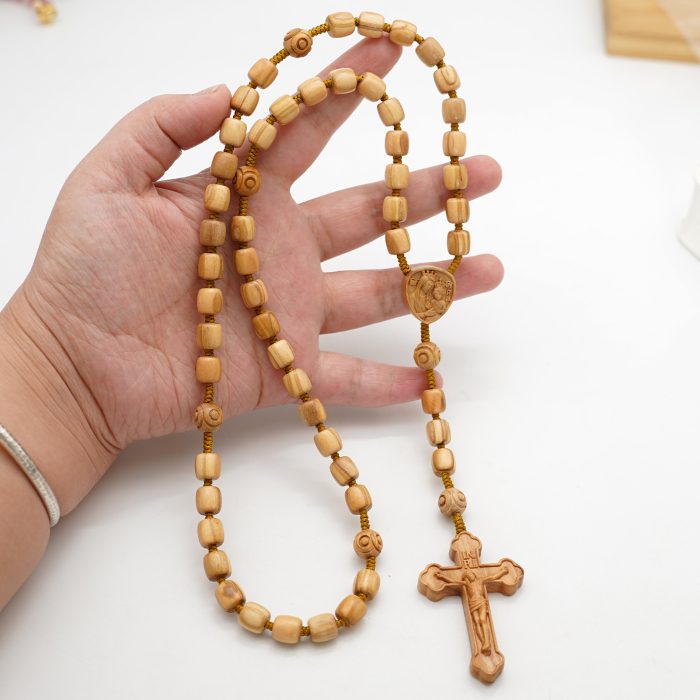 玫瑰念珠-橄榄木桶珠-绳编原创-简约纹-花纹珠-8mm Catholic religious art