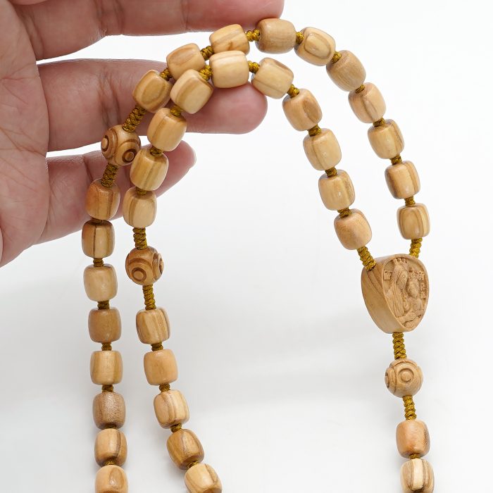 玫瑰念珠-橄榄木桶珠-绳编原创-简约纹-花纹珠-8mm Catholic religious art