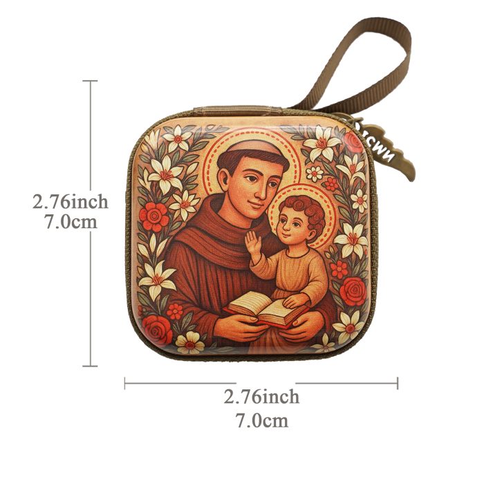 金属念珠包-安多尼抱耶稣-拉链款-7x7cm厚度3.3cm Catholic religious art
