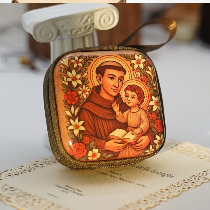 金属念珠包-安多尼抱耶稣-拉链款-7x7cm厚度3.3cm Catholic religious art