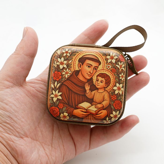 金属念珠包-安多尼抱耶稣-拉链款-7x7cm厚度3.3cm Catholic religious art