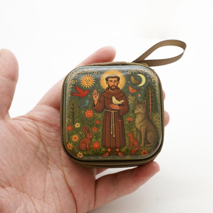 金属念珠包-方济各-拉链款-7x7cm厚度3.3cm Catholic religious art