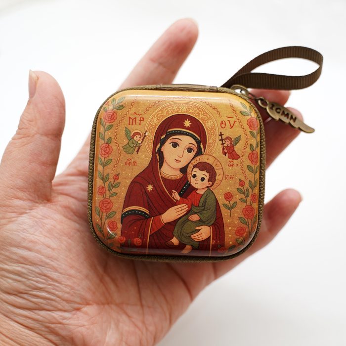 金属念珠包-永援圣母-拉链款-7x7cm厚度3.3cm Catholic religious art