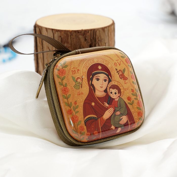 金属念珠包-永援圣母-拉链款-7x7cm厚度3.3cm Catholic religious art