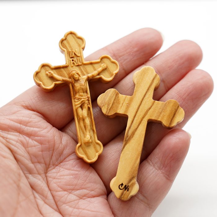 DIY十字架-橄榄木-浅色简约纹-5.5x3.5cm Catholic religious art