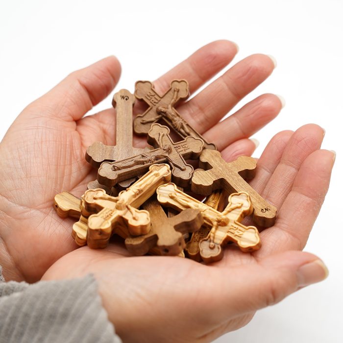 DIY十字架-橄榄木-浅色简约纹-5.5x3.5cm Catholic religious art