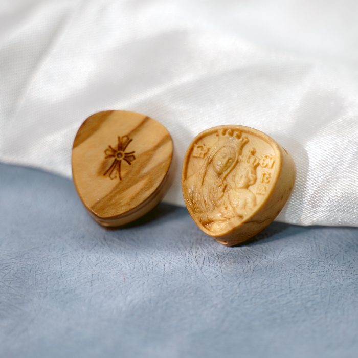 DIY三通-圣母抱婴孩-橄榄木-2.0x1.8cm Catholic religious art