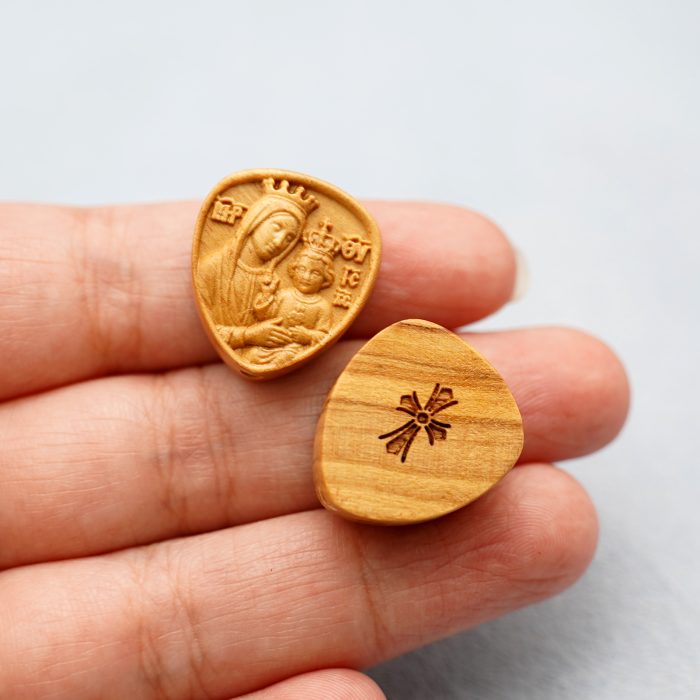 DIY三通-圣母抱婴孩-橄榄木-2.0x1.8cm Catholic religious art