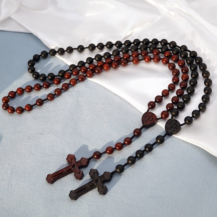 玫瑰念珠-皇冠圣母子-紫檀-绳编-10mm送念珠包 Catholic religious art
