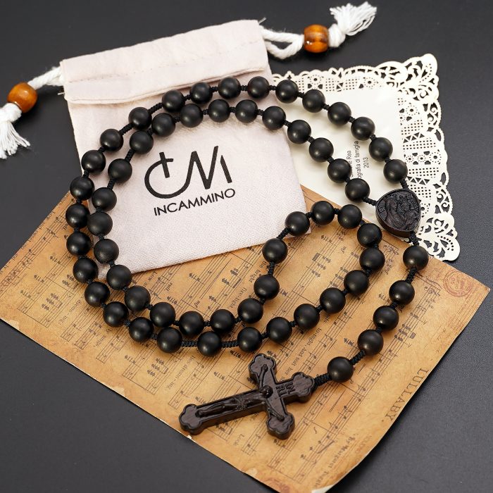 玫瑰念珠-皇冠圣母子-黑檀-绳编-10mm送念珠包 Catholic religious art