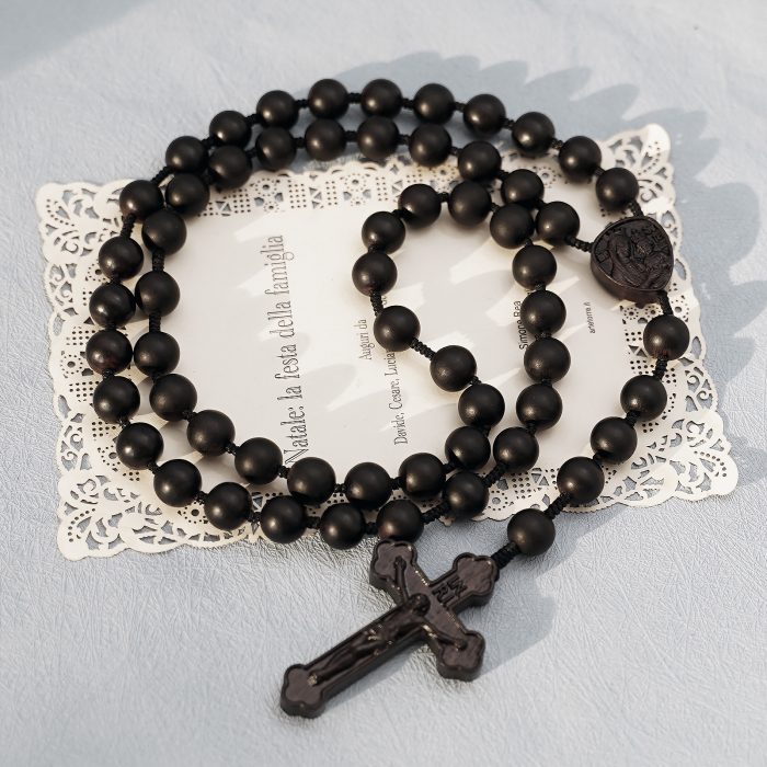 玫瑰念珠-皇冠圣母子-黑檀-绳编-10mm送念珠包 Catholic religious art