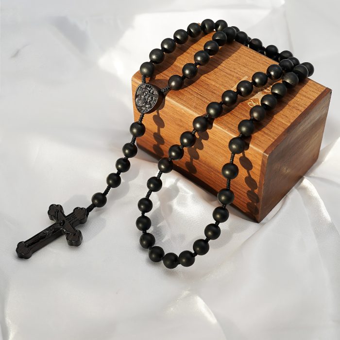 玫瑰念珠-皇冠圣母子-黑檀-绳编-10mm送念珠包 Catholic religious art