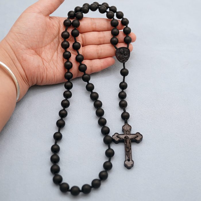 玫瑰念珠-皇冠圣母子-黑檀-绳编-10mm送念珠包 Catholic religious art