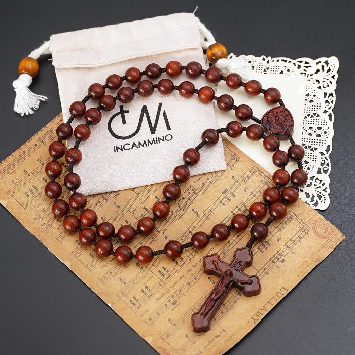 玫瑰念珠-皇冠圣母子-紫檀-绳编-10mm送念珠包 Catholic religious art
