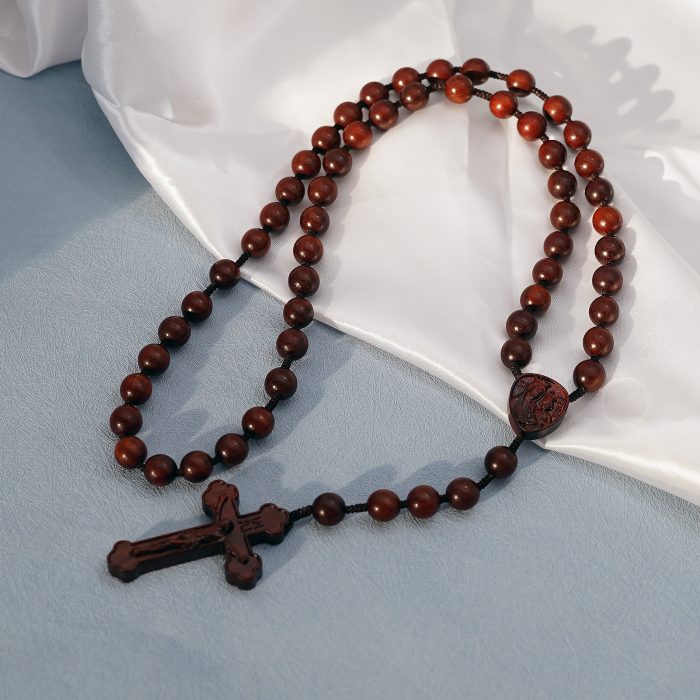 玫瑰念珠-皇冠圣母子-紫檀-绳编-10mm送念珠包 Catholic religious art