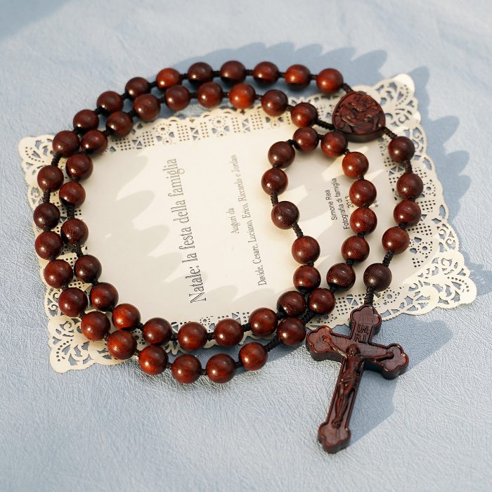 玫瑰念珠-皇冠圣母子-紫檀-绳编-10mm送念珠包 Catholic religious art