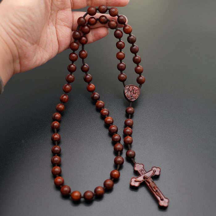 玫瑰念珠-皇冠圣母子-紫檀-绳编-10mm送念珠包 Catholic religious art