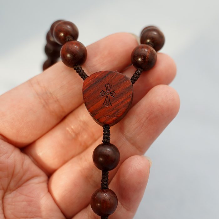 玫瑰念珠-皇冠圣母子-紫檀-绳编-10mm送念珠包 Catholic religious art