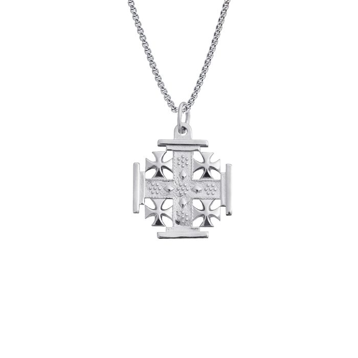 IC03CR019-20R 吊坠十字架-耶路撒冷-亮白色-925银-2.0cm(送60厘米钛钢链) Catholic religious art