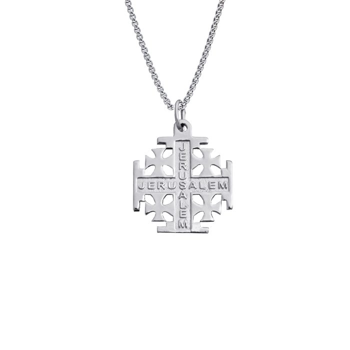 吊坠十字架-耶路撒冷-亮白色-925银-2.0cm（送60厘米钛钢链） Catholic religious art