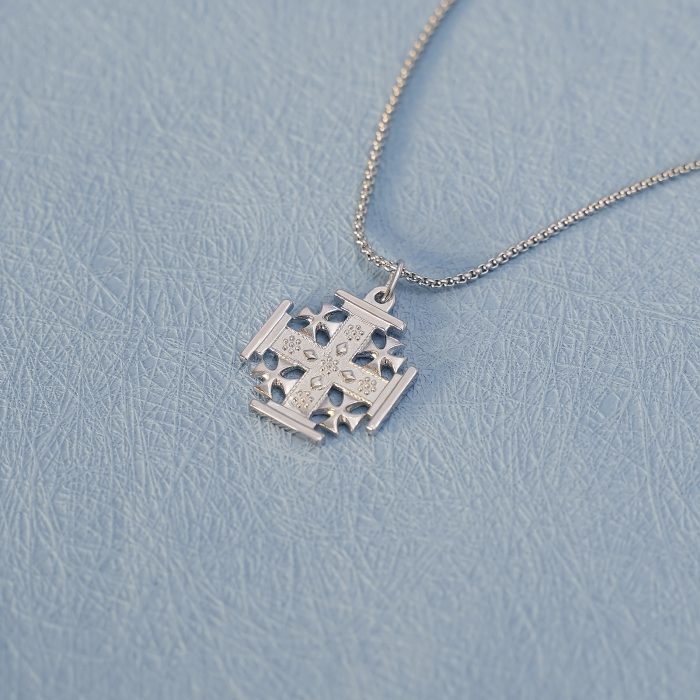 吊坠十字架-耶路撒冷-亮白色-925银-2.0cm（送60厘米钛钢链） Catholic religious art