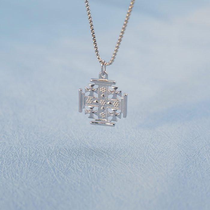 吊坠十字架-耶路撒冷-亮白色-925银-2.0cm（送60厘米钛钢链） Catholic religious art